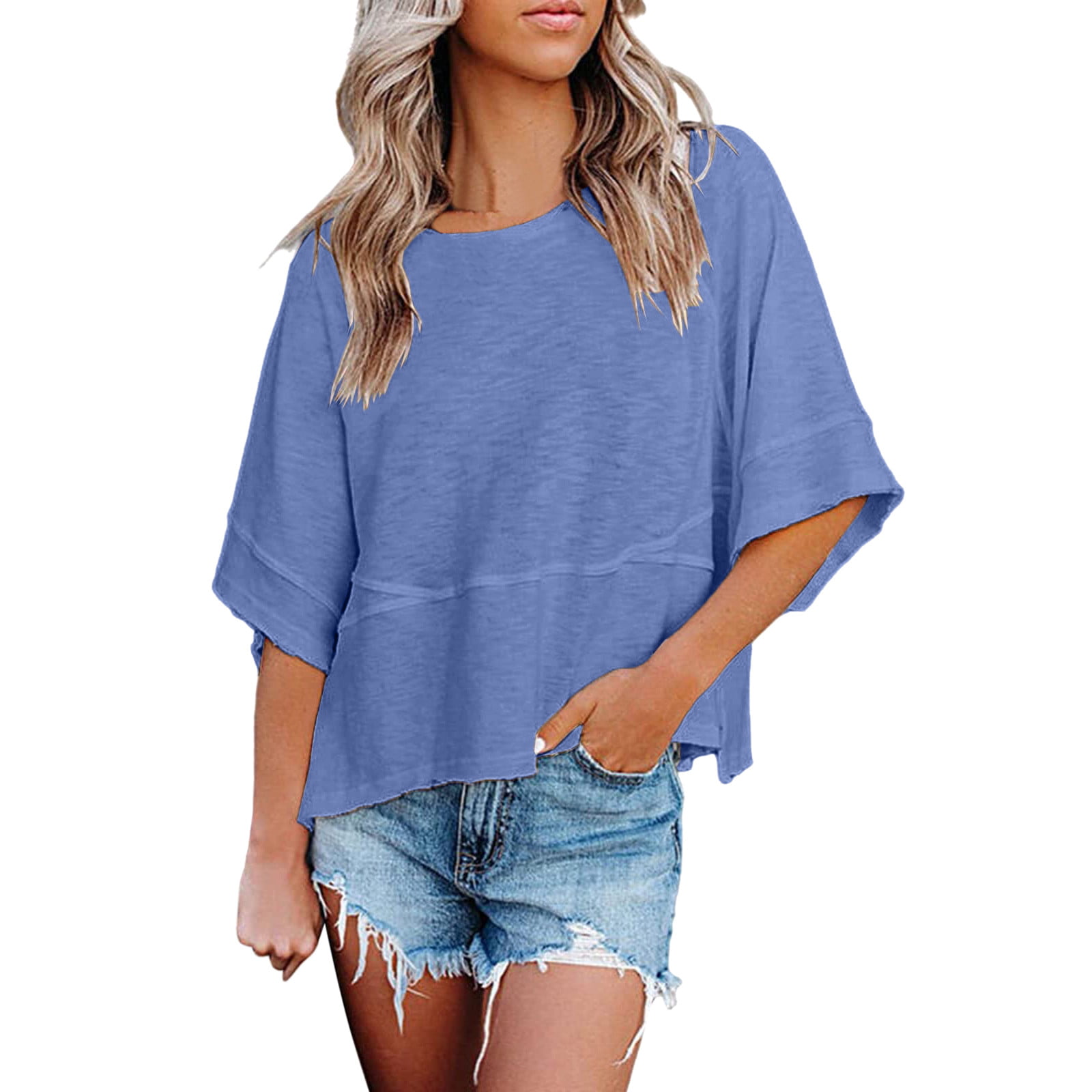 GWAABD Long Sleeve T-Shirts for Women Women Fashion Tops Shirt Solid Casual Round Neck Shirt Half Sleeve Top Elegant T Shirt Blouse Casual Top