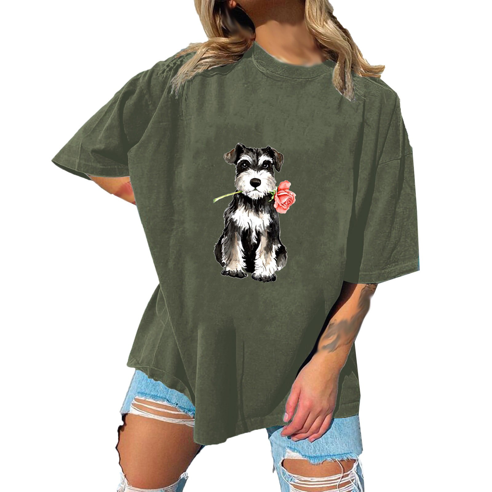 Womens Casual Print Short Sleeve Round Neck Hedging T Shirt Tops Summer Cute Graphic Tees Tops Workout T-Shirts Going Out Tshirts A611-48575