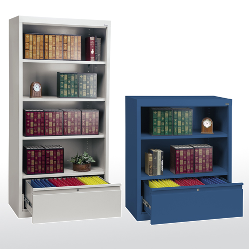 Sandusky Lee Bd30361872-31 Elite Welded Bookcase with File Drawer Three Shelves & Bottom Shelf Grape Juice - 36 X 18 X 72 in.