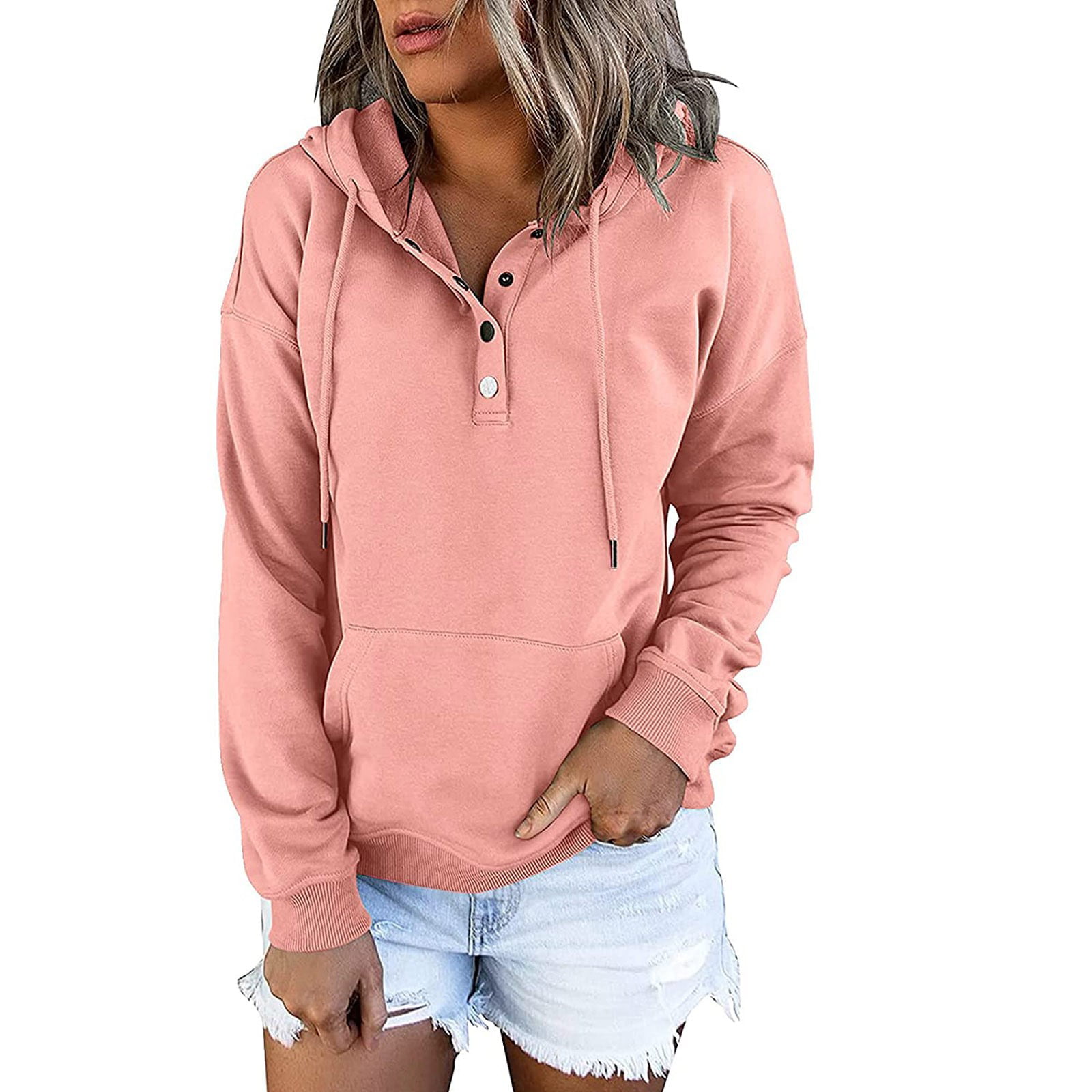 Fall Hoodies for Women 2022 Hooded Solid Color Long-sleeved Sweatshirt Casual Blouse Pullover Tops