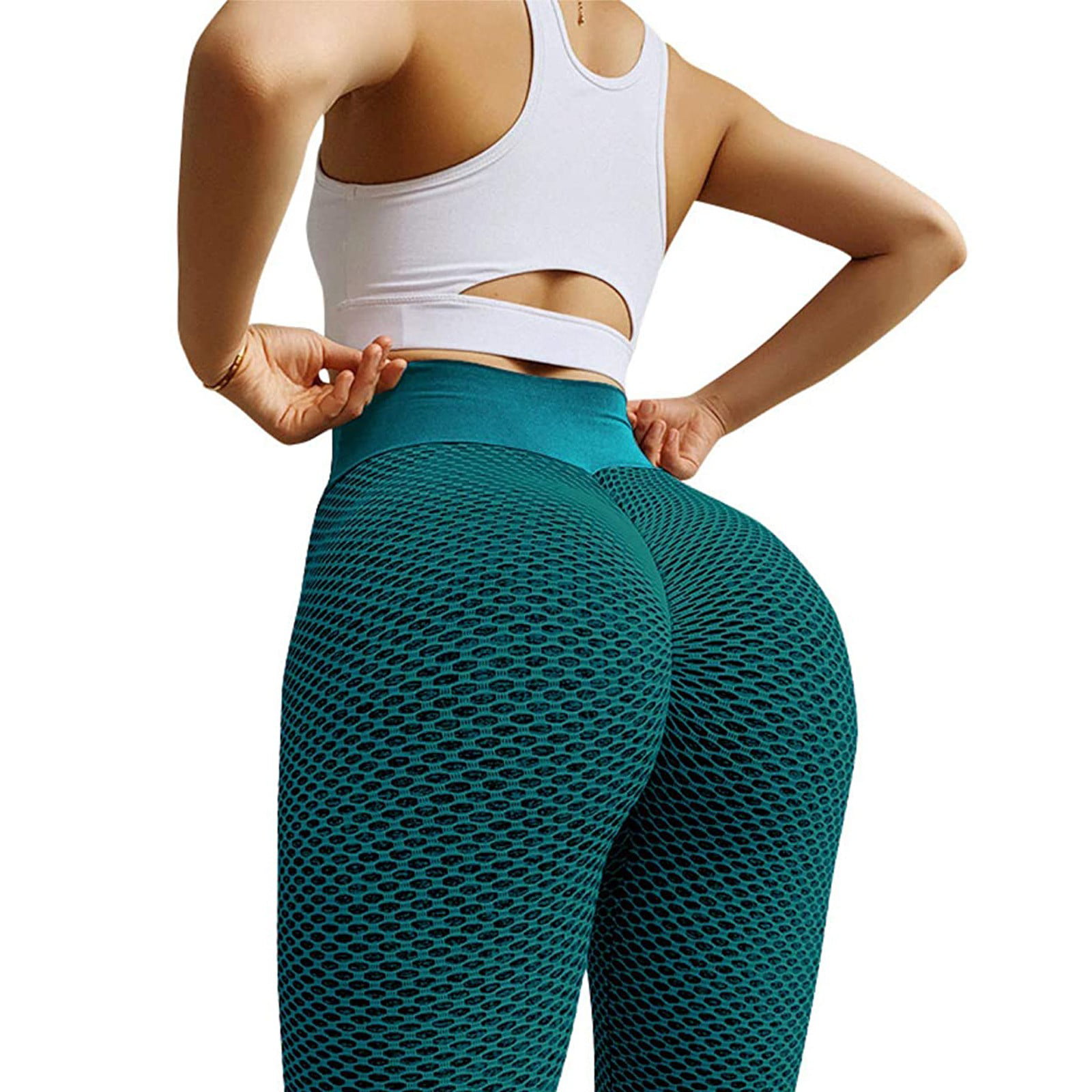 CLZOUD Stretchy Work Pants for Women Green Polyester Womens Stretch Yoga Leggings Fitness Running Gym Sports Full Length Active Pants