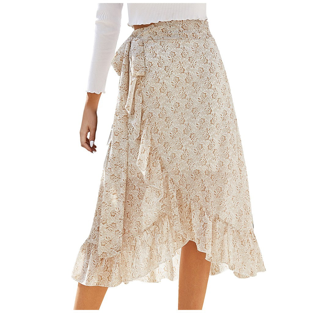 GWAABD Western Wear for Women Cowgirl Skirts Fashion Women Floral Chiffon Skirt Summer Lady Leisure High Waist Beach Skirt