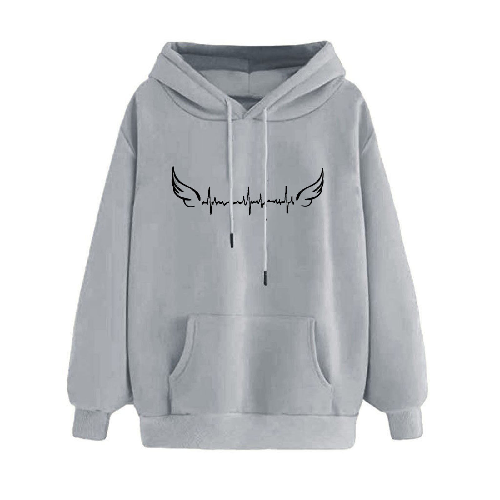 Dmqupv Tops for Women Casual Summer Women S Trendy Printed Sweatshirt Thick Hooded Pullover Sport Compression Shirt Shirt Grey X-Large