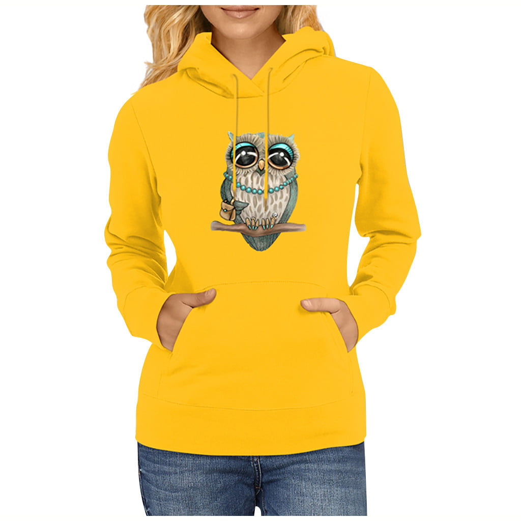 Hoodies Woman Clearance  Women Solid Color Printing Drawstring Hood Long Sleeves Sweater Tops