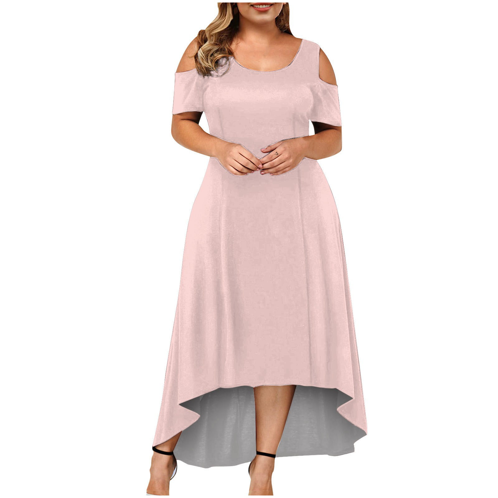 GWAABD Women’S Dresses Plus Women Plus Casual Cold Print Dress Size Shoulder Floral Neck a Dress Line Boho O Long Plus Size Dress