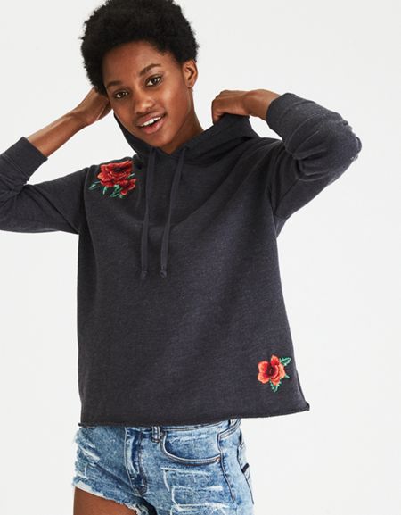Ae Embroidered Crop Hoodie