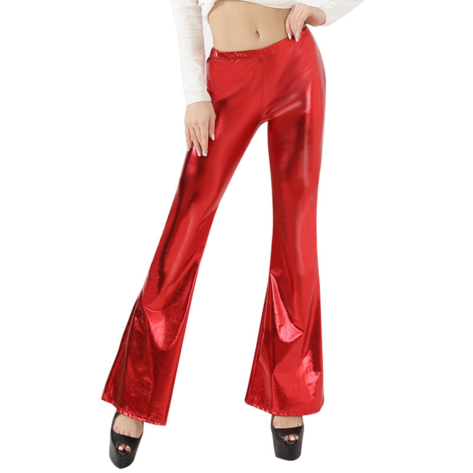 GWAABD Cotton Yoga Pants for Women Women S Shiny Metallic Flared Pants High Waisted Stretchy Bell Bottom Wide Leg Pants Trousers