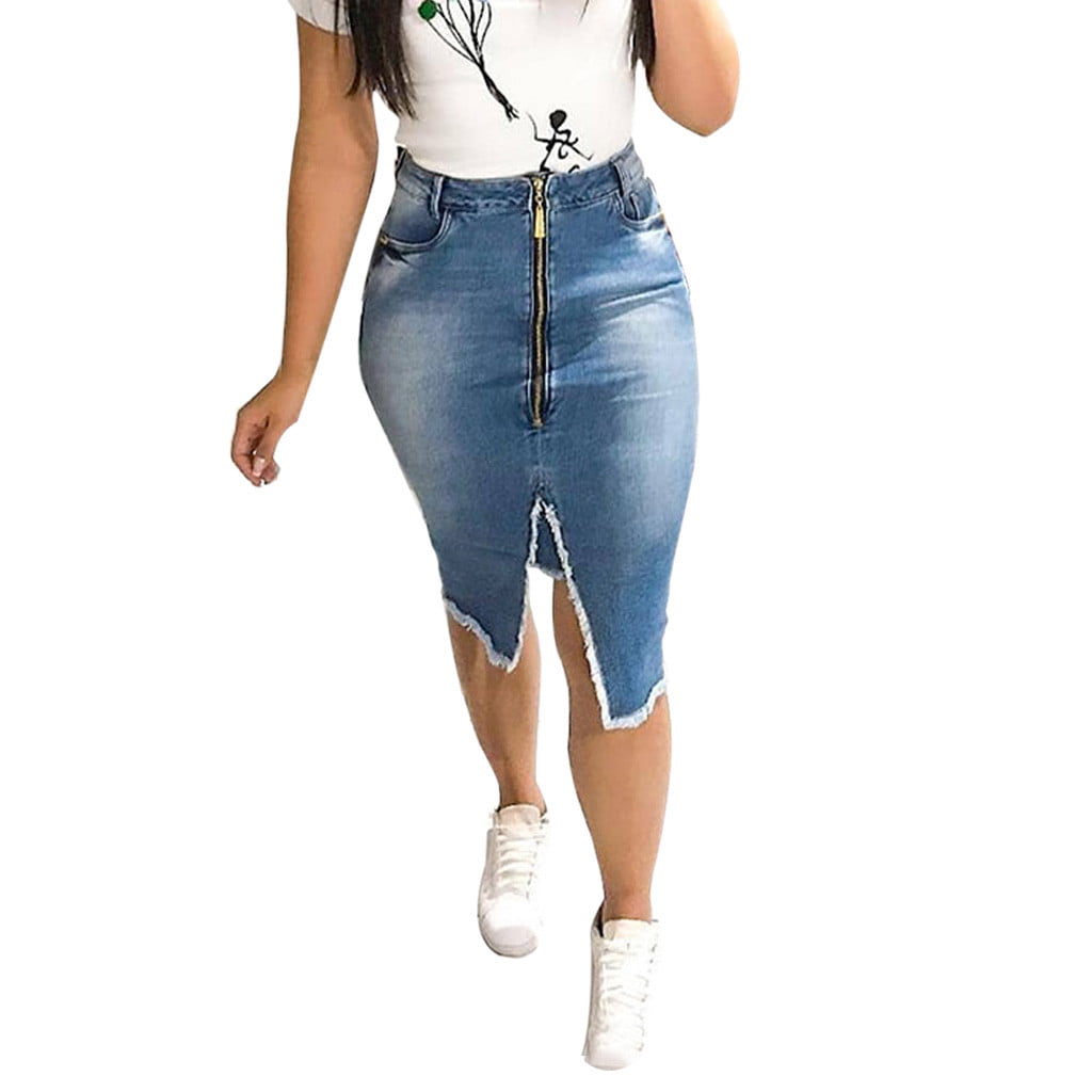 GWAABD Chain Skirt for Women Women Fashion High Waist Ripped Split Bodycon Street Style Denim Mini Skirt