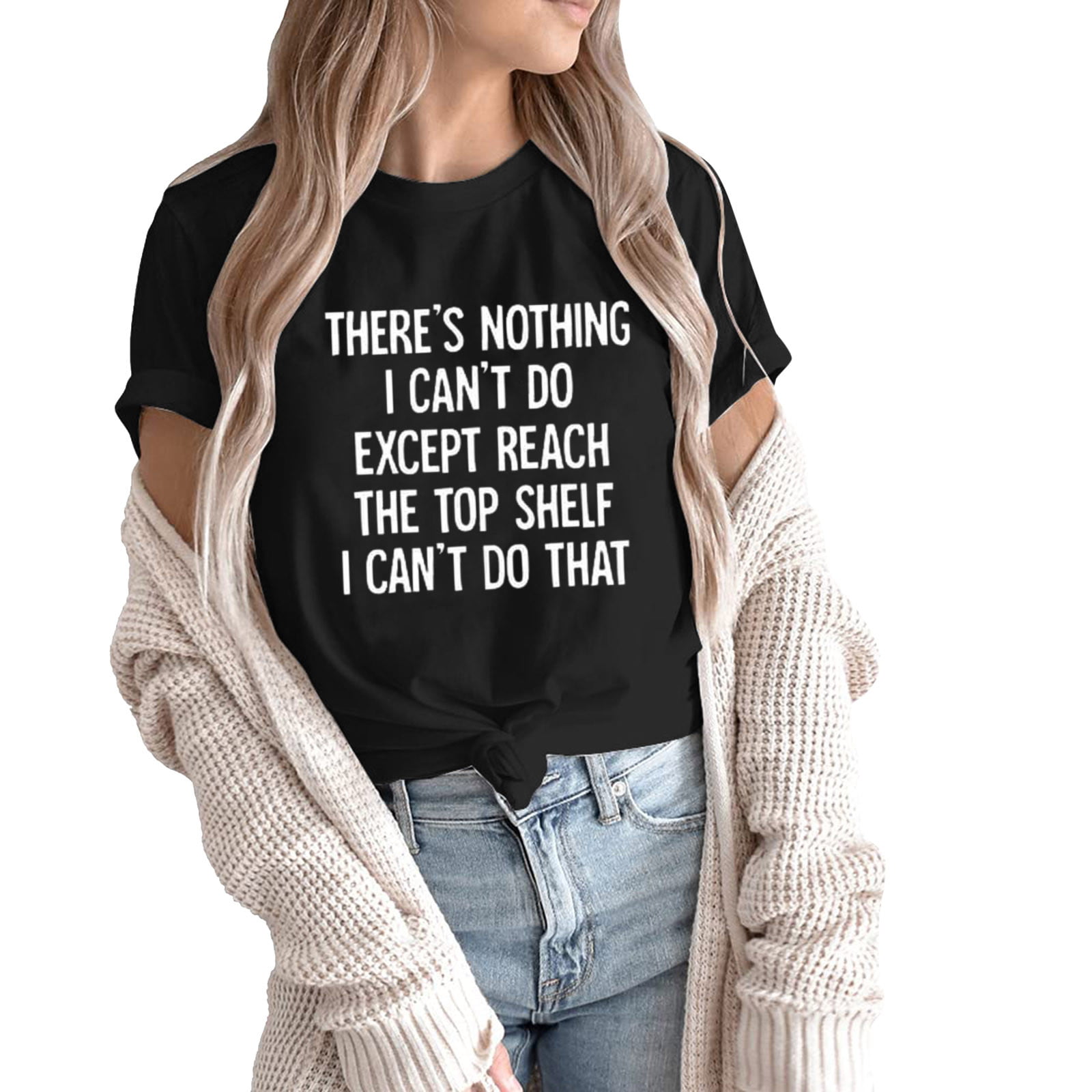CLZOUD Women T Shirts Casual Black Womens Round Neck Short Sleeve Top There Is Nothing I Can T Do Letter Print TShirt Xl