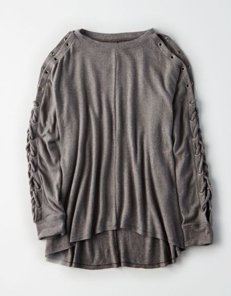 Ae Soft & Sexy Plush Lace-up Dolman Sweatshirt