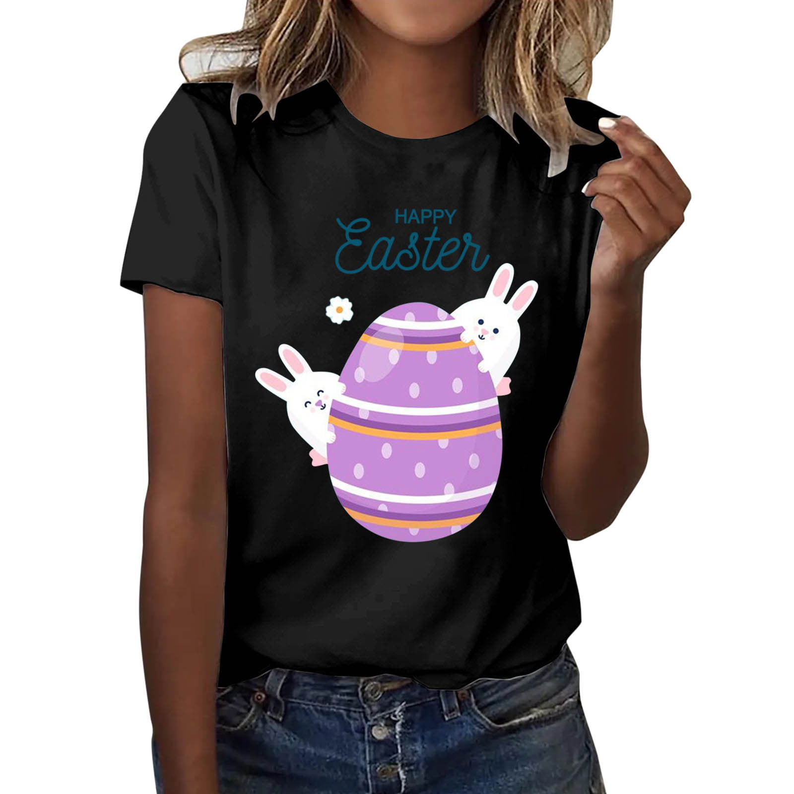 GWAABD Womens T-Shirts Crewneck Casual Tee Blouse for Women Casual Easter Day Printing Shirts Round Neck Short Sleeve Tunic Shirt