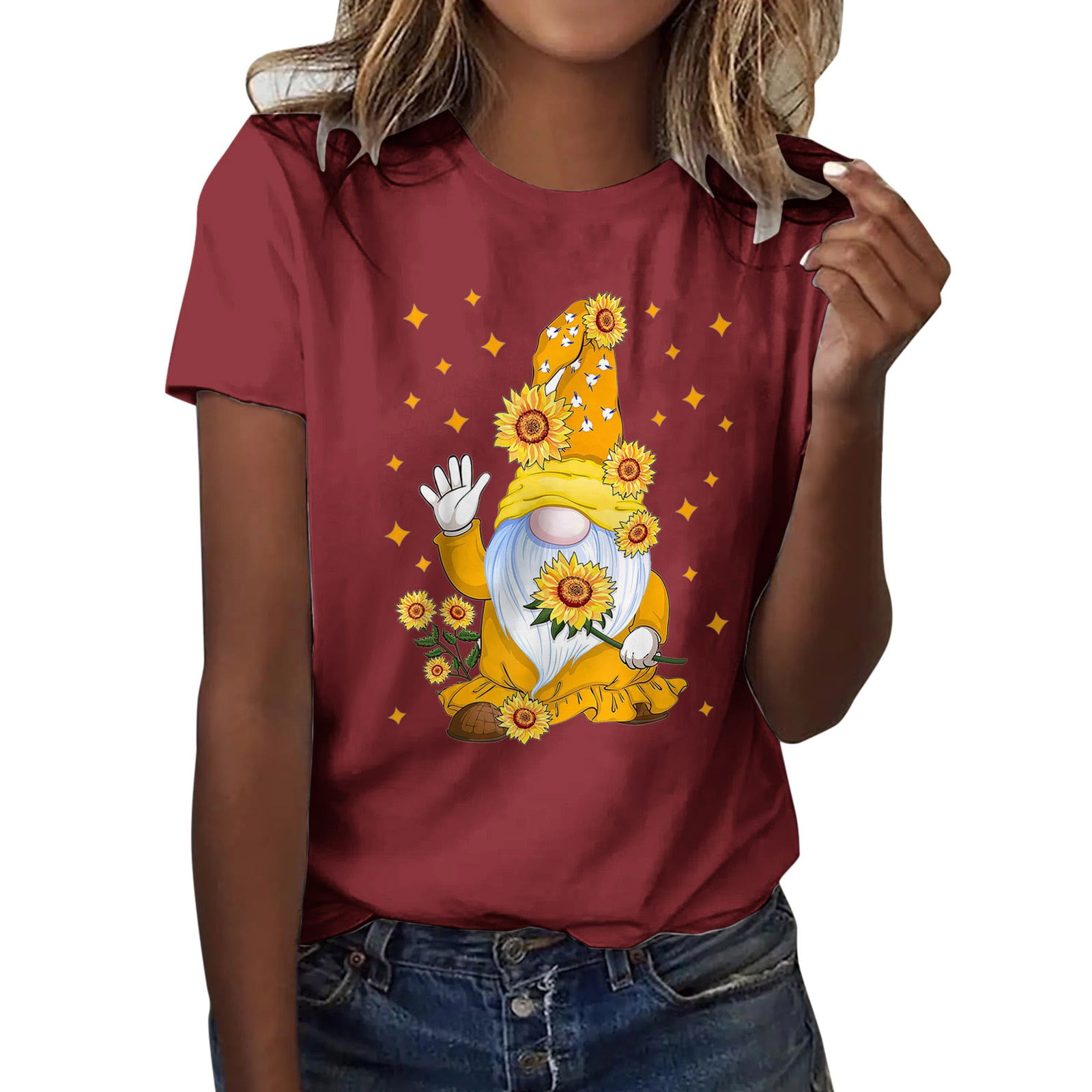 GWAABD Light Weight Long Sleeve Shirts for Women Women S Classic Version Type Cotton Short Sleeve Crewneck T Shirt Fun Printed Festival