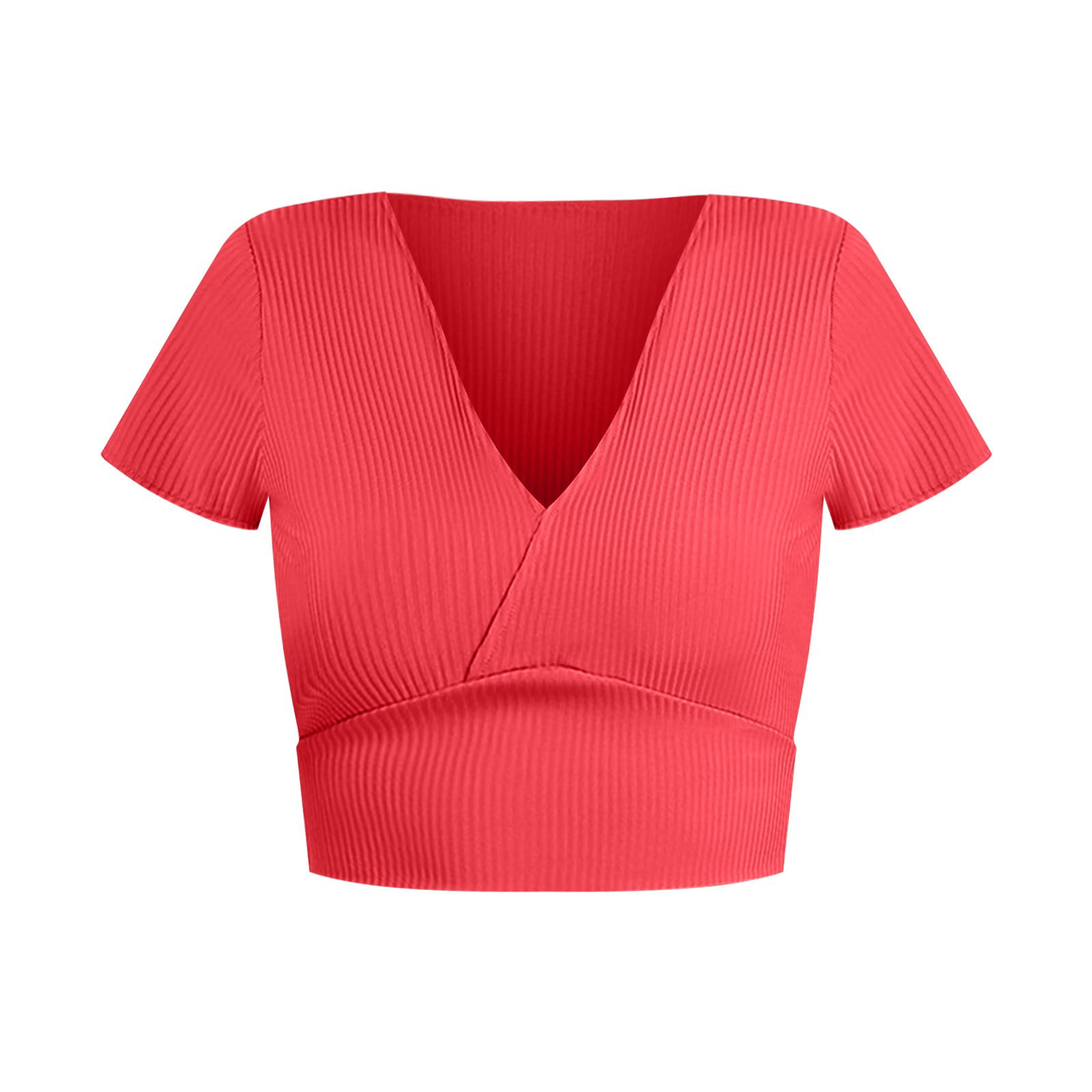 CLZOUD Womens T Shirts Watermelon Red Stylish V Neck Women S Short Sleeved Summer Crop Top M