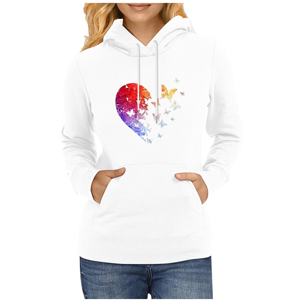 Hoodies Woman Clearance  Women Solid Color Printing Drawstring Hood Long Sleeves Sweater Tops