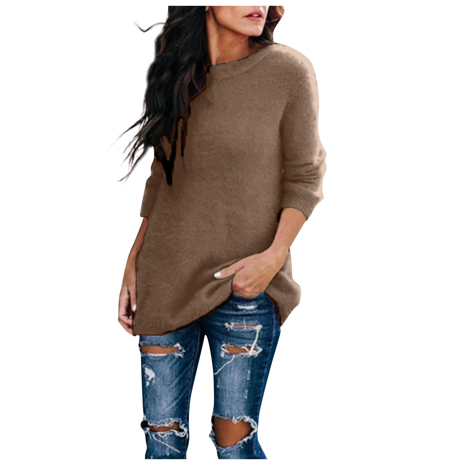 Sun Shirt Women  Tunic Tops Women Long Sleeve Tops 100 Cotton Shirts for Fashion Round Neck Knitwear Casual Top Pullover Sweater Neck T-Shirt 1 T Shir