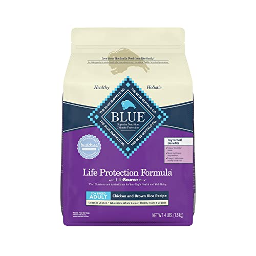 Blue Buffalo Life Protection Formula Toy Breed Dog Food Natural Dry Dog Food for Adult Dogs Chicken and Brown Rice 4 Lb. Bag