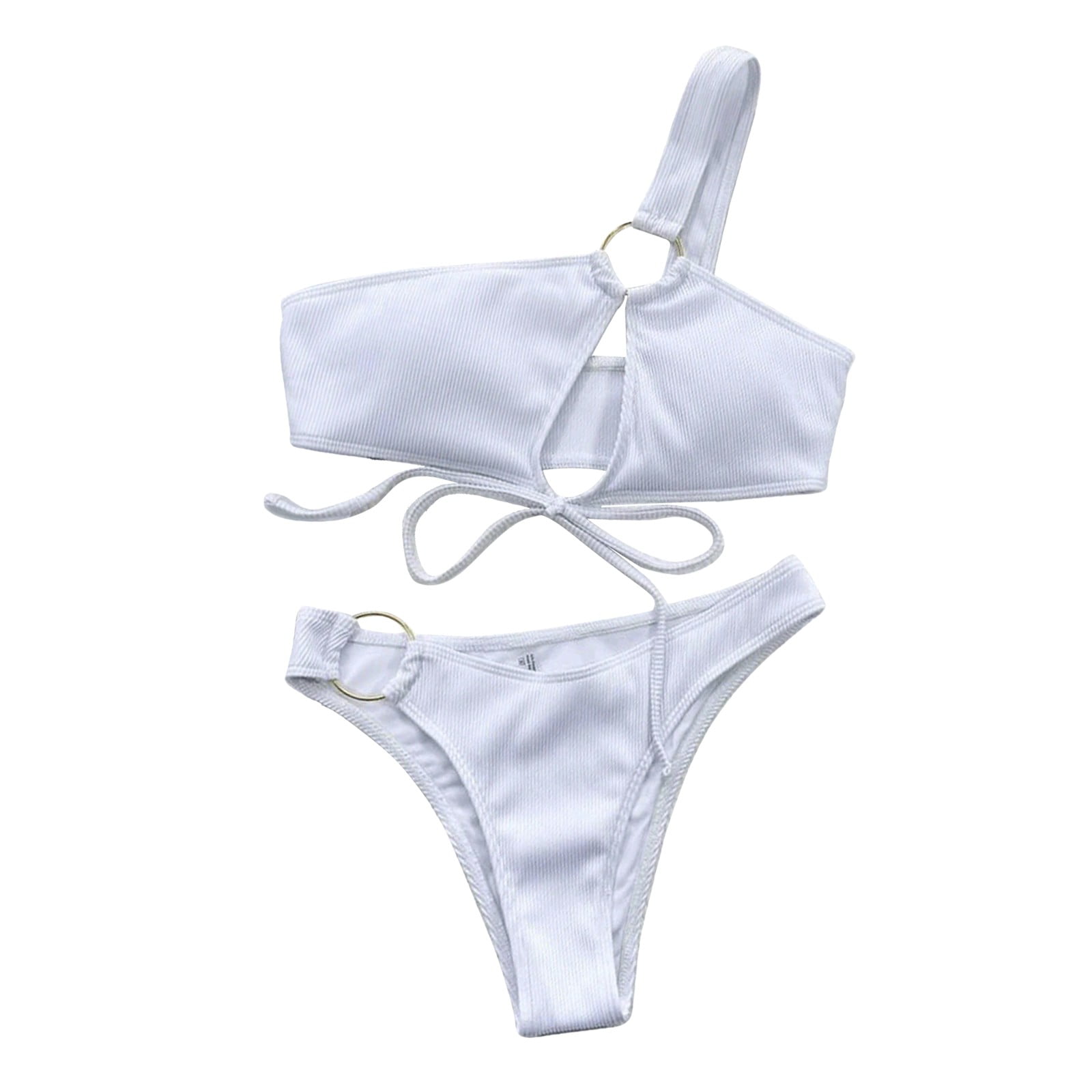 CLZOUD Women Fashion 2023 a Womens High Waisted Bikini Sets High Cut Swimsuit Ribbed Cutout Two Piece Bathing Suits Xl