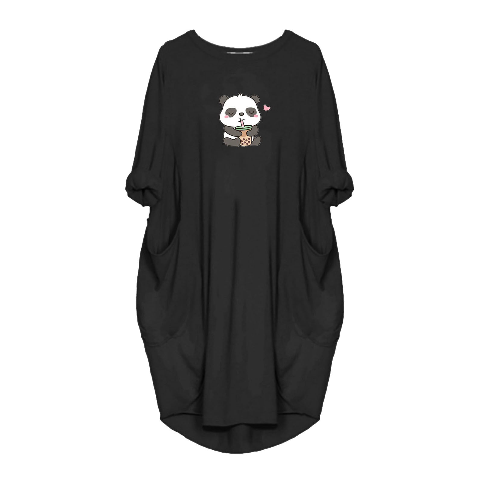 GWAABD Dresses for Women 2022 Plus Size Women S Loose Dress Fun Graphic Print Crew Neck Two Pockets 3/4 Sleeve Dress