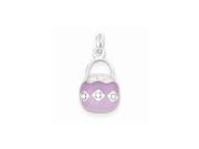 Sterling Silver Purple Enameled & Synthetic Cz Purse Charm (0.9in Long X 0.5in Wide)