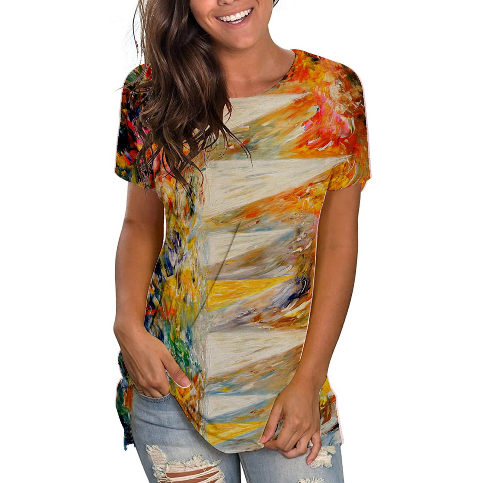 Womens Casual Funny Printe Loose Fit Tee Shirts Blouse Print Shirt Summer Cute Graphic Tees Tops Sexy Workout T-Shirts Going Out Y2k Tshirts A611-4962