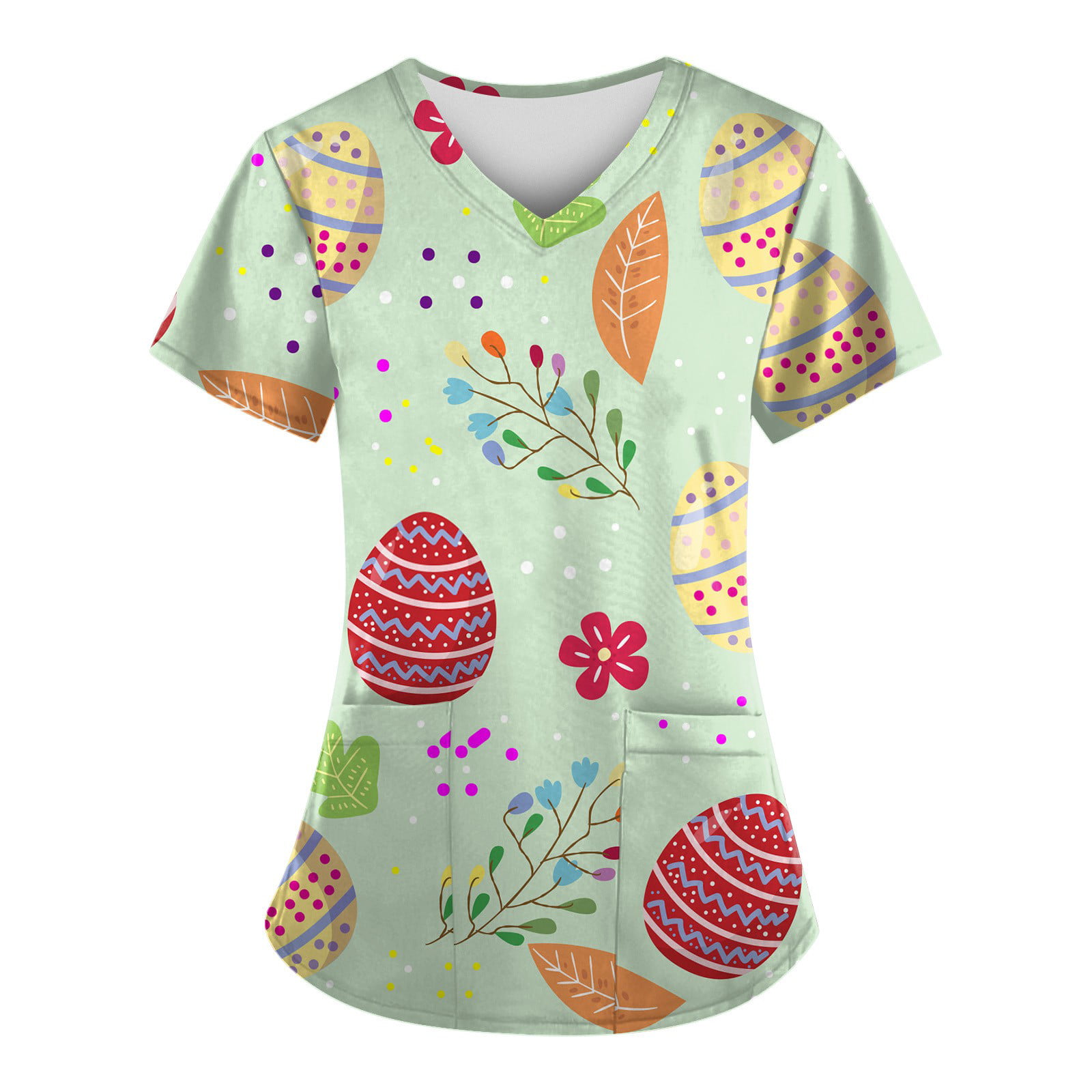 GWAABD Business Casual Shirt for Women Women Casual Easter Day Printed Short Sleeve V Neck Holiday Fun Patterned Working Tshirts Blouse Tops with Pock