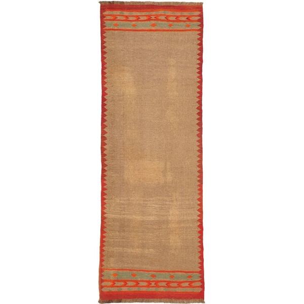 Ecarpetgallery Ankara Brown/copper/orange/teal Wool Kilim Handwoven Rug (3'3 X 9'3)