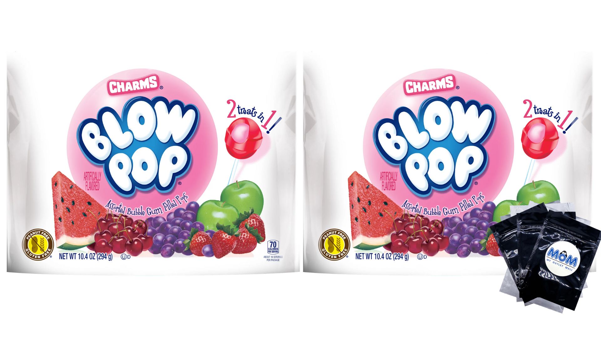 Charms Blow Pops Assorted Flavors Lollipops  10.4 Oz - 2 Pack - Plus 3 My Outlet Mall Resealable Portable Storage Pouches