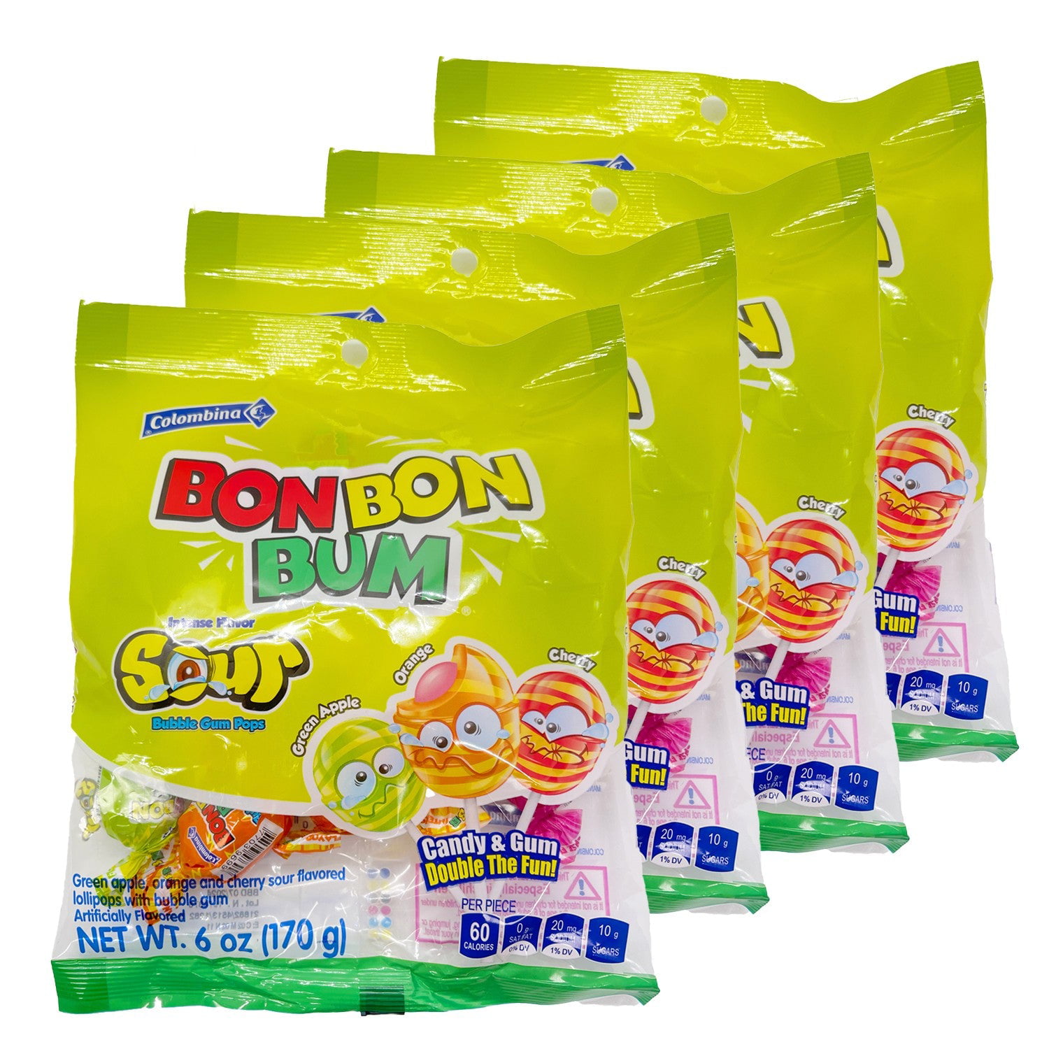 Colombina Bon Bon Bum Sour Bubble Gum Pops - 6-oz. Bag