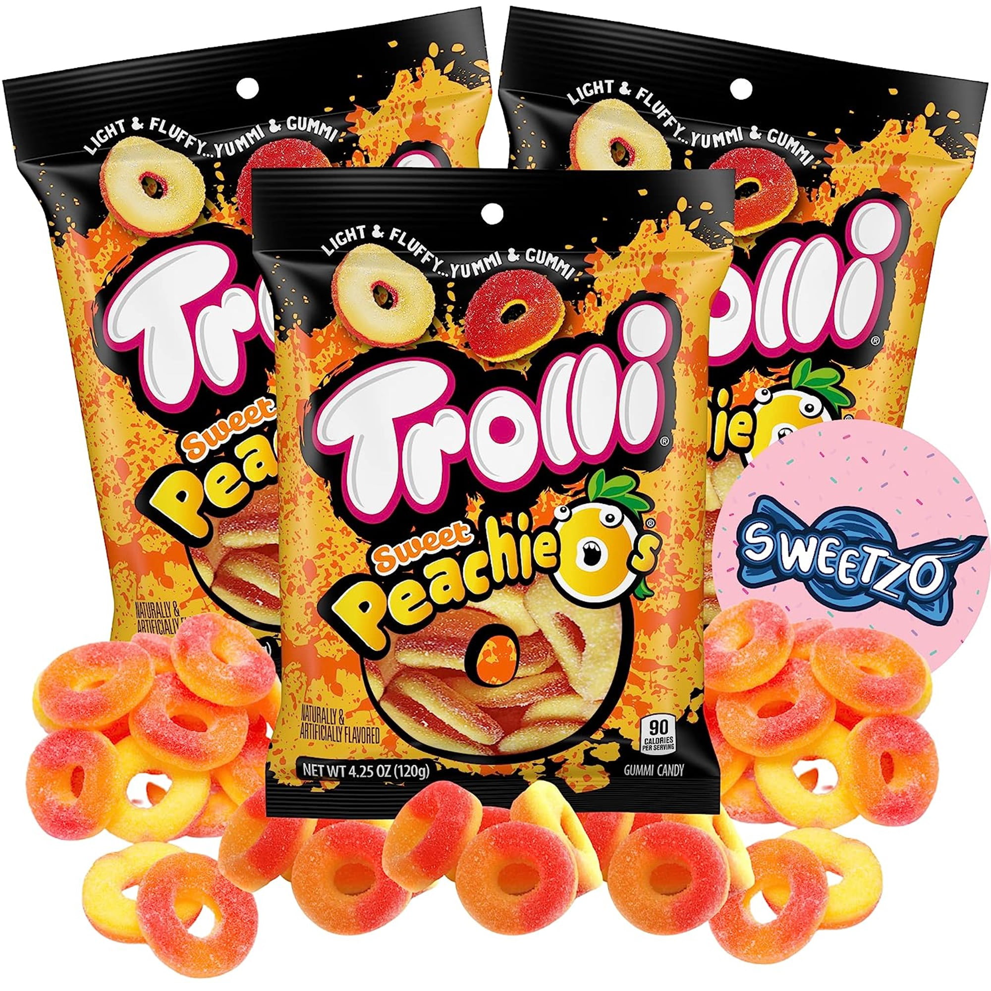 Sweet Peach Ring Gummies  Chewy Fruity Candy  Pack of 3  4.25 Ounces per Bag