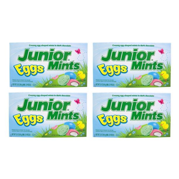 JUNIOR MINTS EGGS Limited Edition Easter Spring Dark Chocolate Candy Candies Gluten Free and Peanut Free Movie Theater Box  3.5 Oz (4 Boxes)