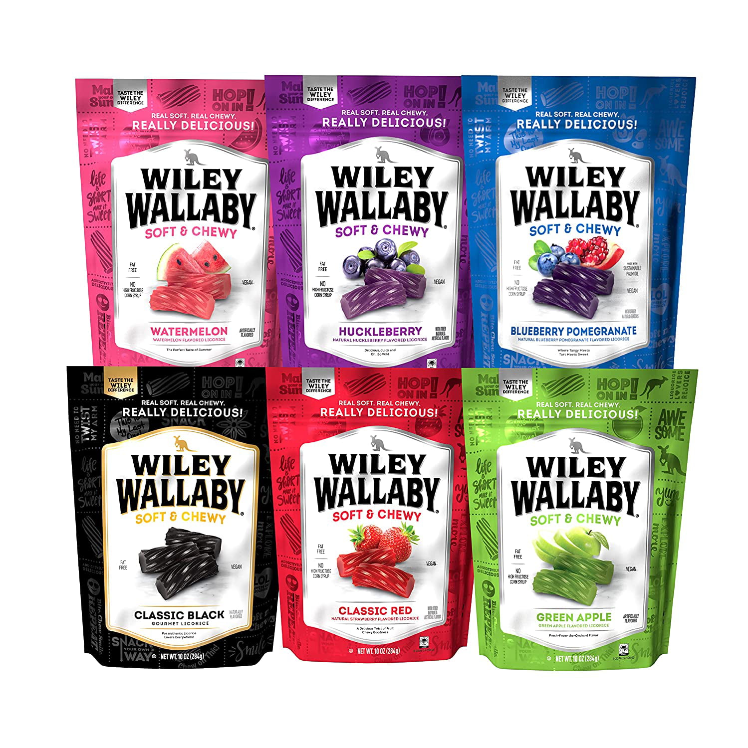 Wiley Wallaby Licorice 10 Ounce Classic Gourmet Australian Style Soft & Chewy Licorice Candy Variety Pack Twists  6 Pack