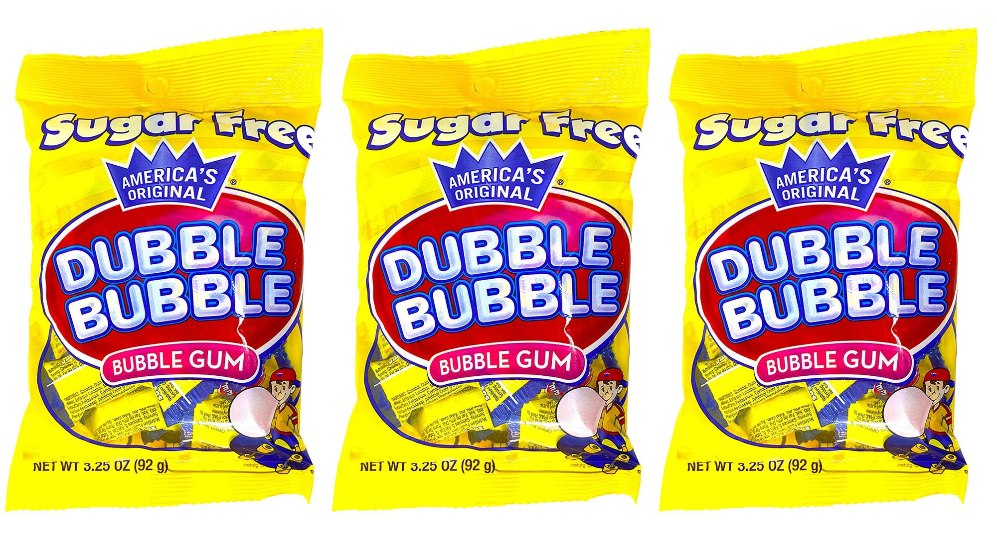 Dubble Bubble Gum 3.25 Ounce Bag (Pack of 3) - Individually Wrapped Sugar Free Bubble Gum