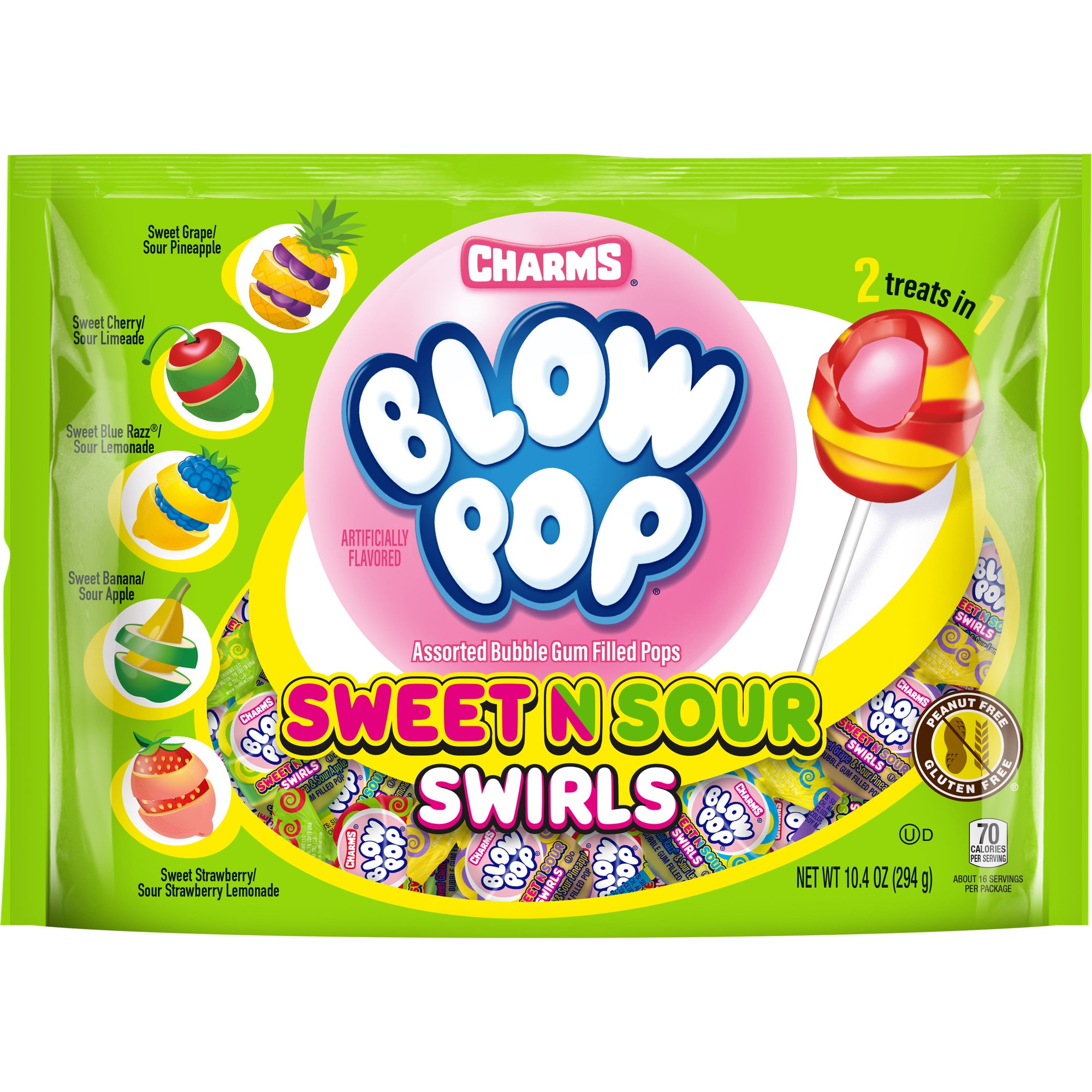 Charm S Blow Pop Swirl Sweet & Sour Lollipops  10.40 Oz