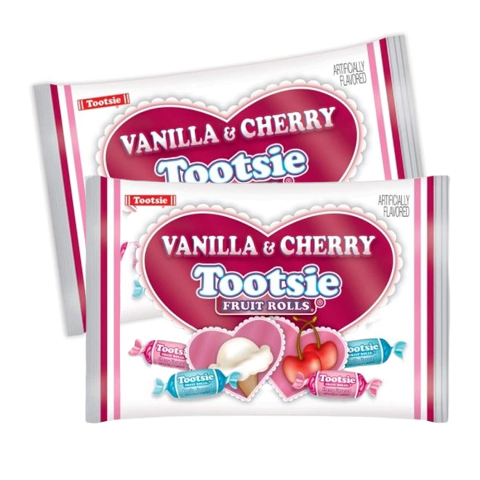 Tootsie Fruit Rolls  Vanilla and Cherry Valentines Day Candy  Pack of 2  11.5 Ounces Each