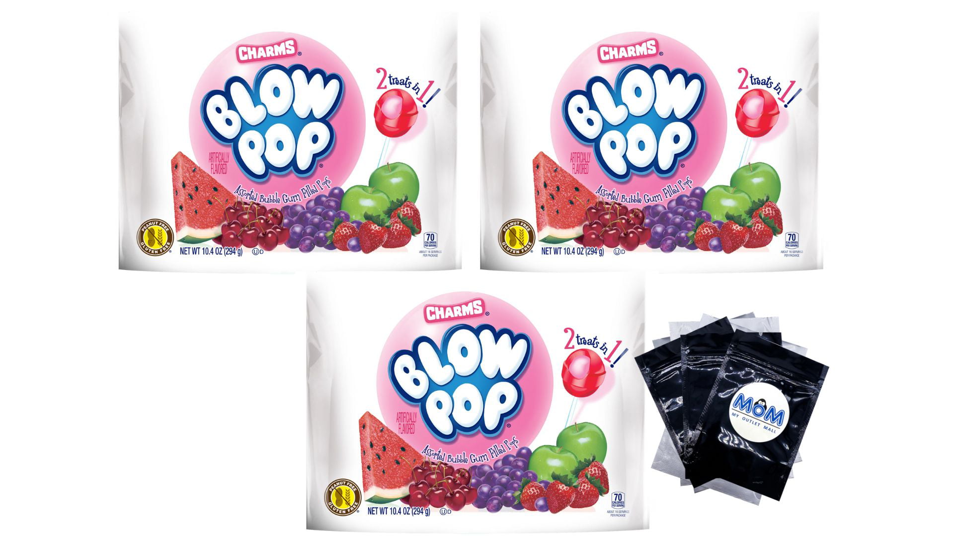Charms Blow Pops Assorted Flavors Lollipops  10.4 Oz - 3 Pack - Plus 3 My Outlet Mall Resealable Portable Storage Pouches