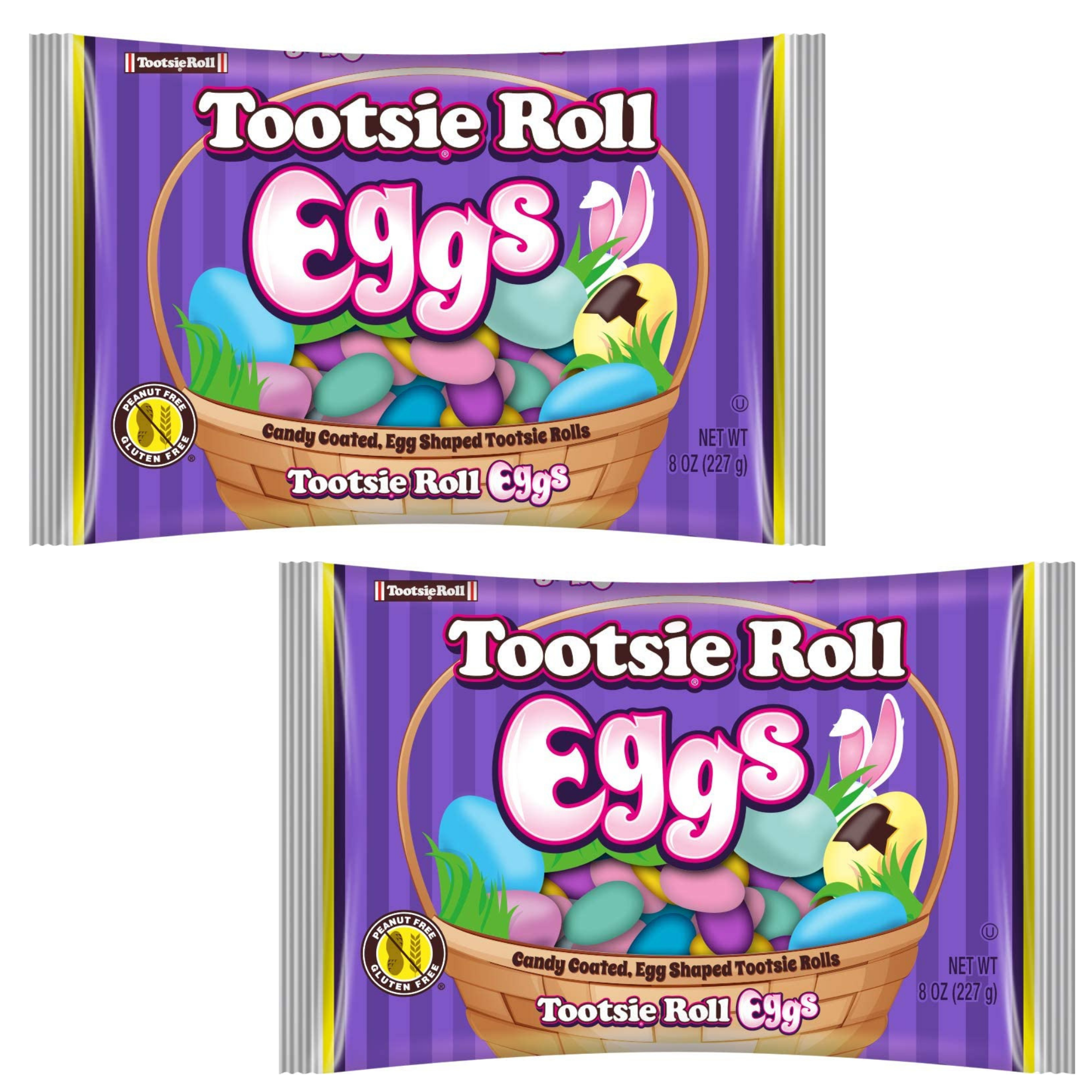 Candy Coated Tootsie Roll Chocolate Easter Candy Egg Shaped Candies  8oz Bag  2 Pack