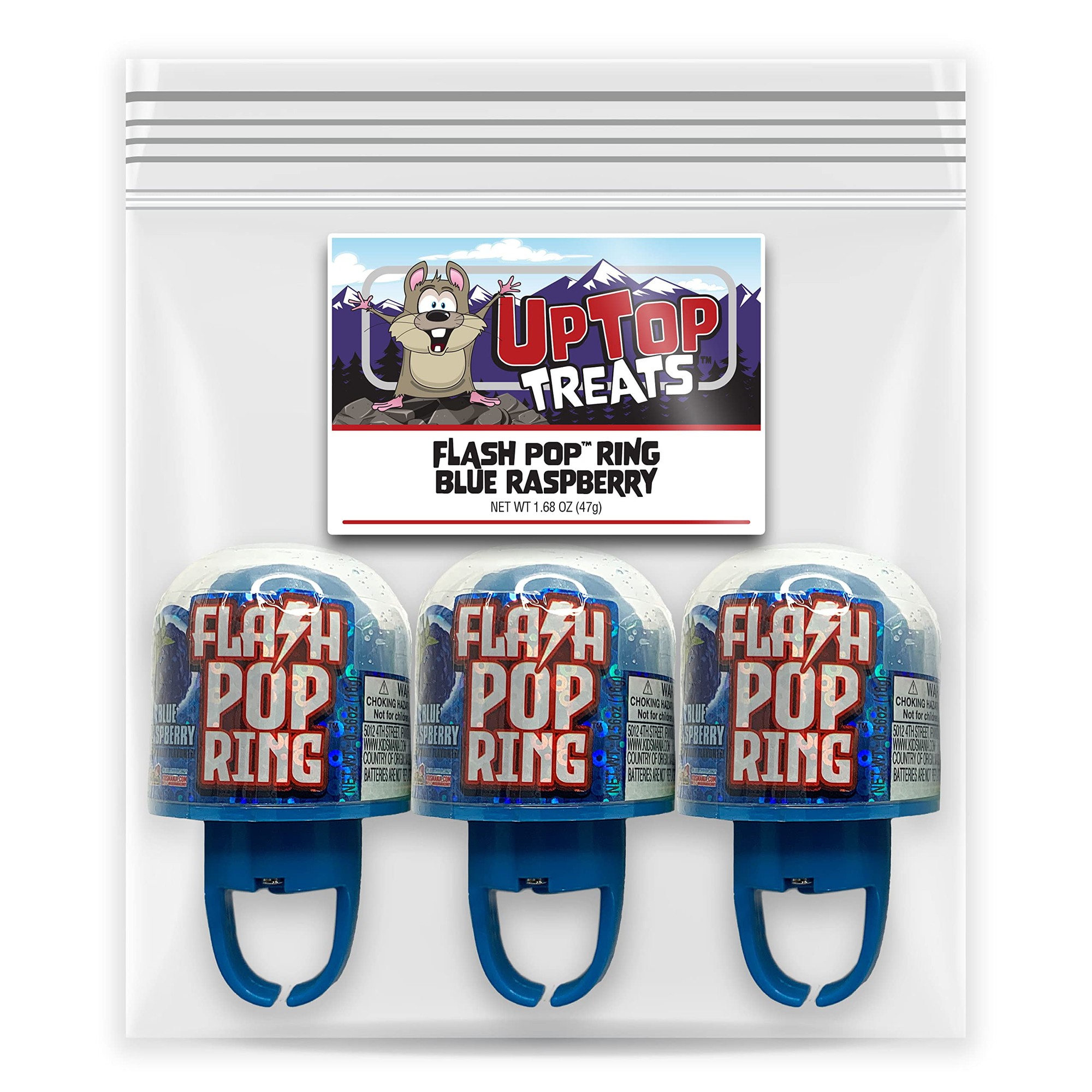 Kidsmania Blue Raspberry Flash Pop Candy Rings | 3 Blue Raspberry Flavored Light up Ring Candy Lollipops Individually Wrapped | Fun Candy for Goodie B