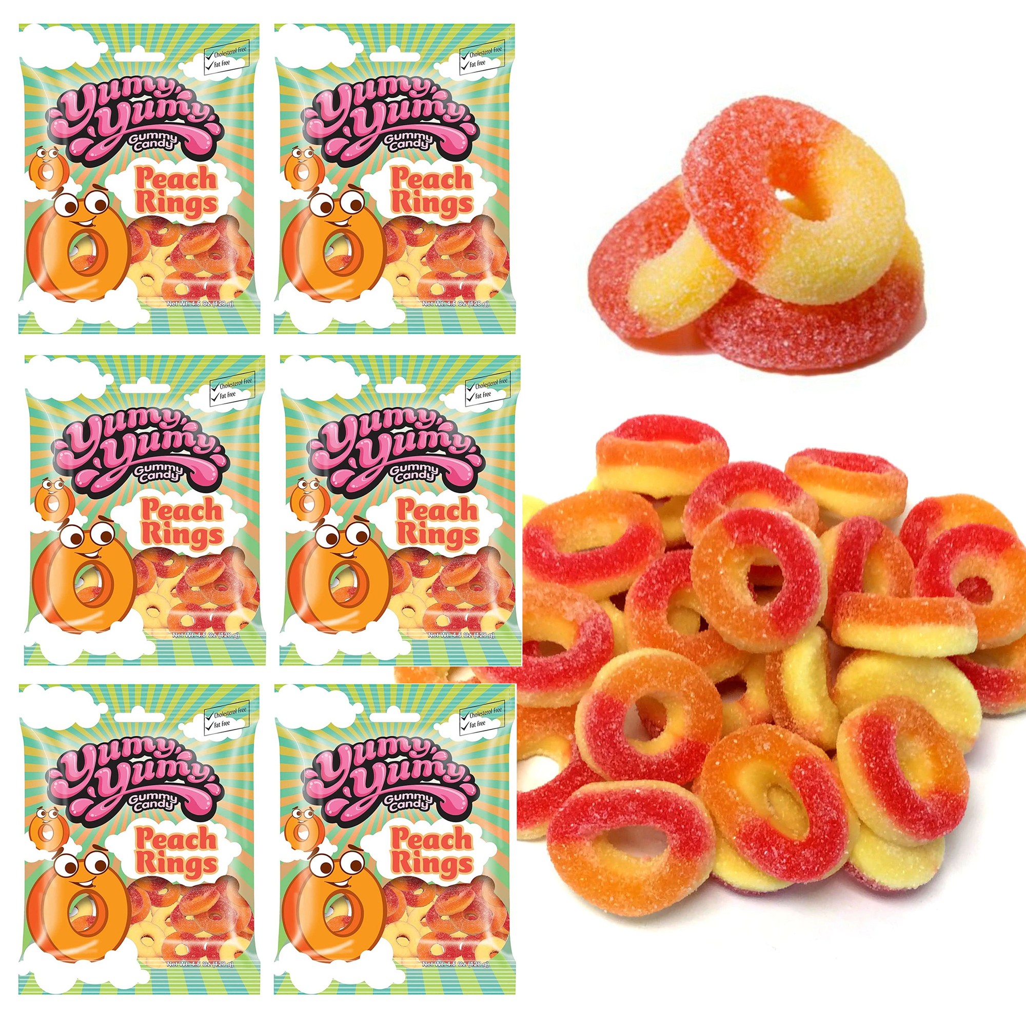 6 Bags Peach Rings Gummies Soft Chewy Gummy Candy Sugar Candies Fruity Treats