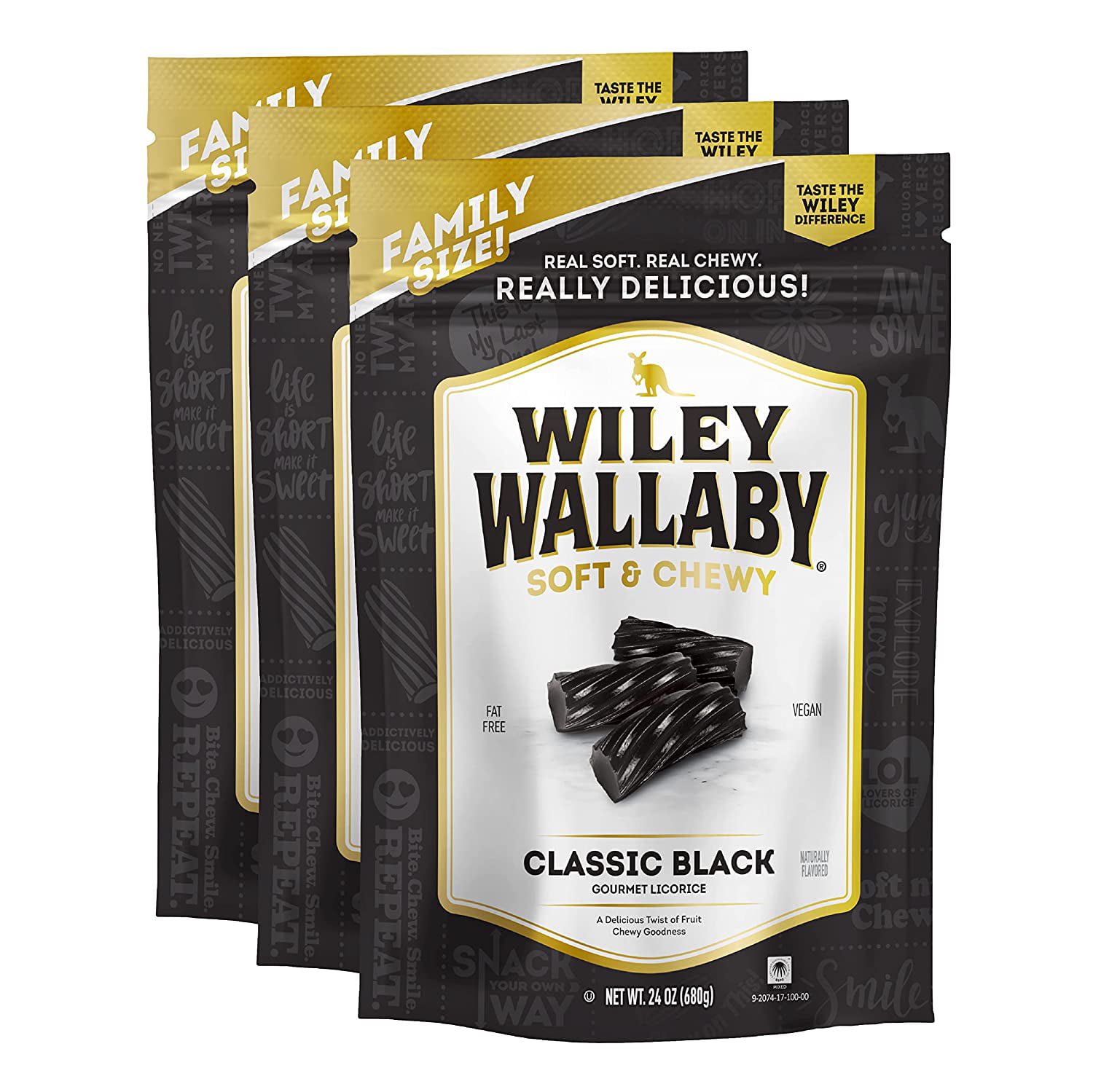 Wiley Wallaby Licorice 24 Ounce Classic Gourmet Soft & Chewy Australian Black Licorice Candy Twists  3 Pack