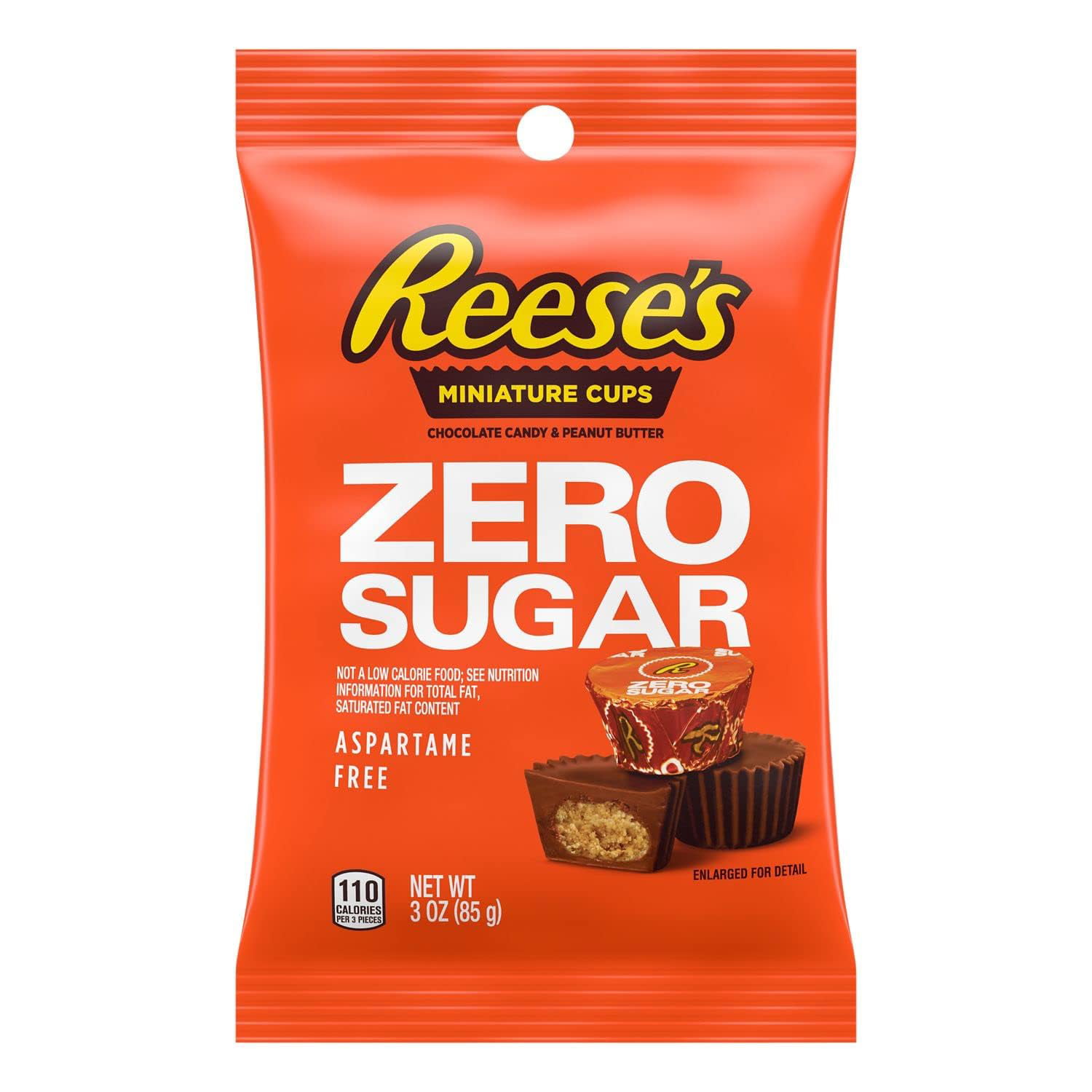 Zero Sugar Miniatures Chocolate Peanut Butter Cups Candy  Bulk  Individually Wrped  3 Oz Bags (12 Count)