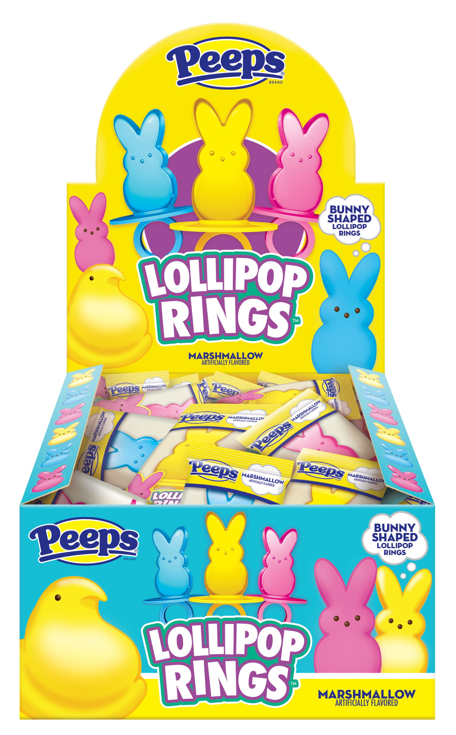 Peeps Bunny Single Lollipop Ring  Marshmallow Flavored Easter 0.42 Ounce Pops - 24 Count Display Box