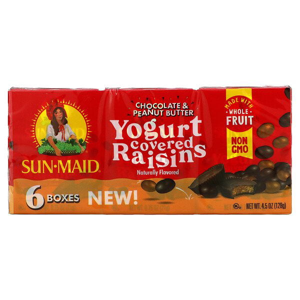 Sun-Maid  Yogurt Covered Raisins  Chocolate & Peanut Butter  6 Boxes  0.75 Oz (21 G) Each Pack of 2