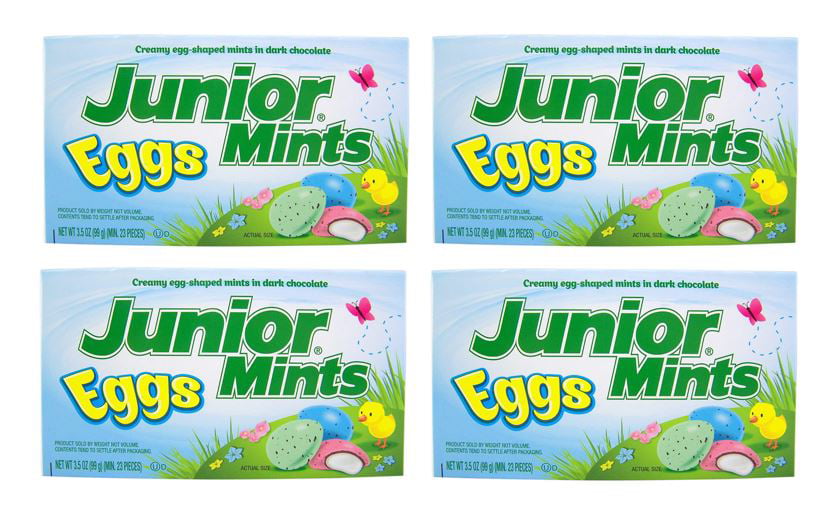 PSLLC JUNIOR MINTS EGGS Limited Edition Easter Spring Dark Chocolate Candy Candies Gluten Free and Peanut Free Movie Theater Box  3.5 Oz (4 Boxes)