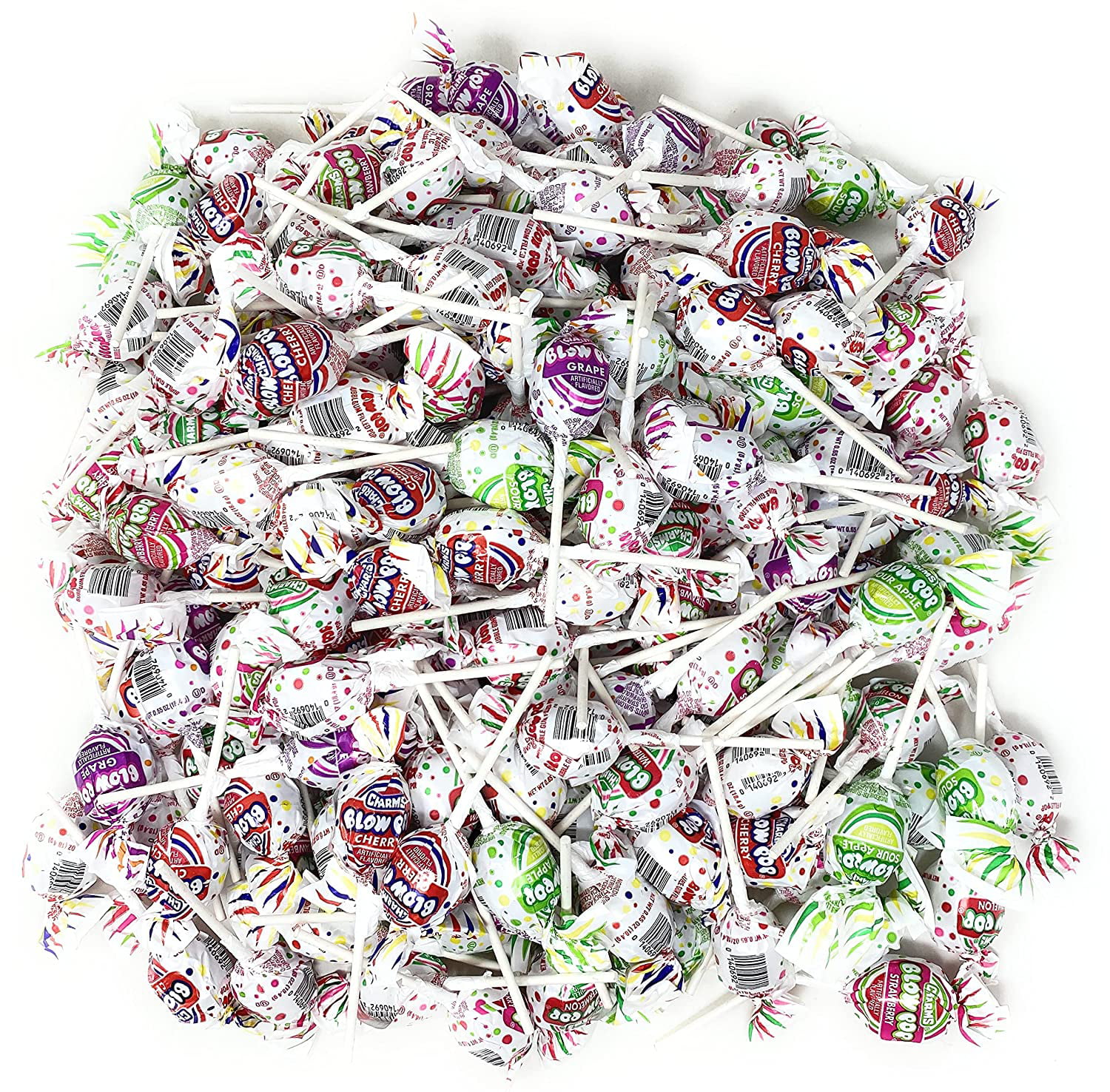 Holiday Charms Bubble Gum Filled Blow Pops Lollipops- 9.75 Lb( 156 Oz) 230+ Pcs  Individually Wrapped- 5 Flavors