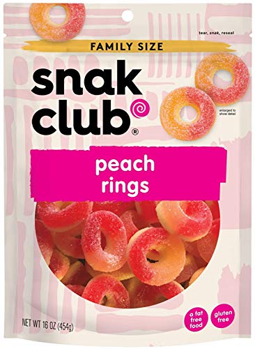 Snak Club Peach Rings Gummy Candy  16oz Bags (Pack of 6)