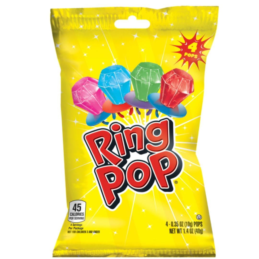 Ring Pop 4Ct. Pops 1.4 Oz. Bag  Party Lollipop Suckers with Assorted Flavors Playful Fun Candy for Easter Spring Birthdays Celebrations Party Favors