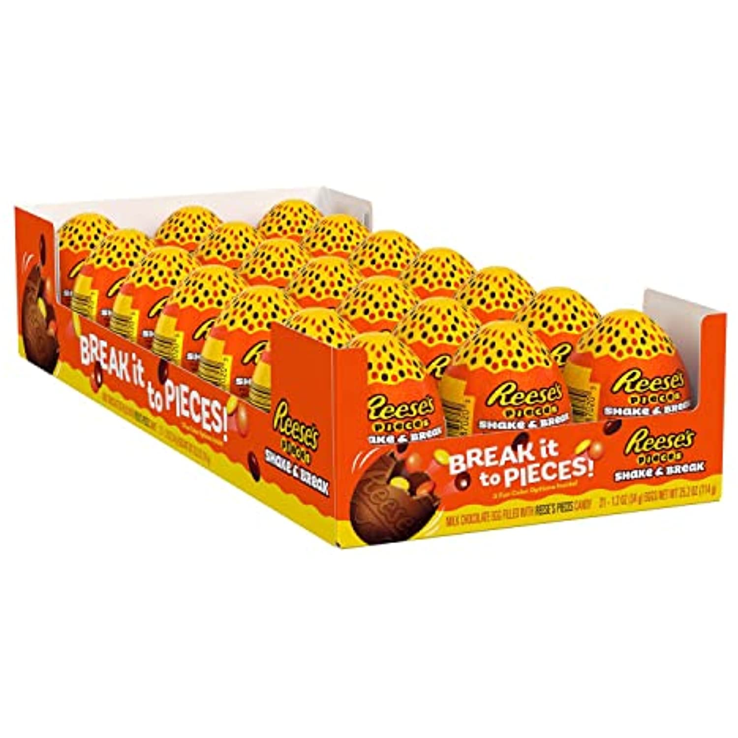 Reeses Pieces Shake and Break Milk Chocolate Eggs Candy  Easter  1.2 Oz Packs (21 Count)