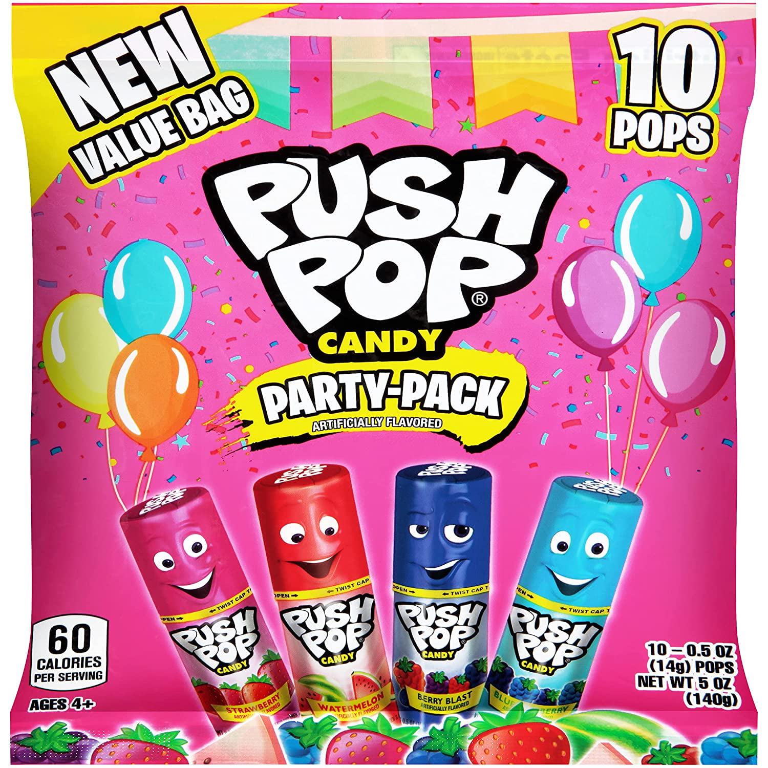 Push Pop Individually Wrapped Lollipop Variety Party Pack 10 Count Suckers in Fun Candy for Parties and Celebrations  Assorted Flavors  5 Oz