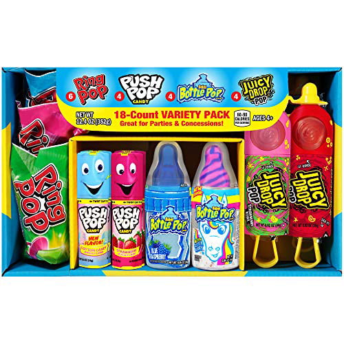 Bazooka Candy Brands Valentine S Day Variety Candy Box - 18 Count Lollipops W/ Assorted Flavors from Ring Pop  Push Pop  Baby Bottle Pop & Juicy Drop 