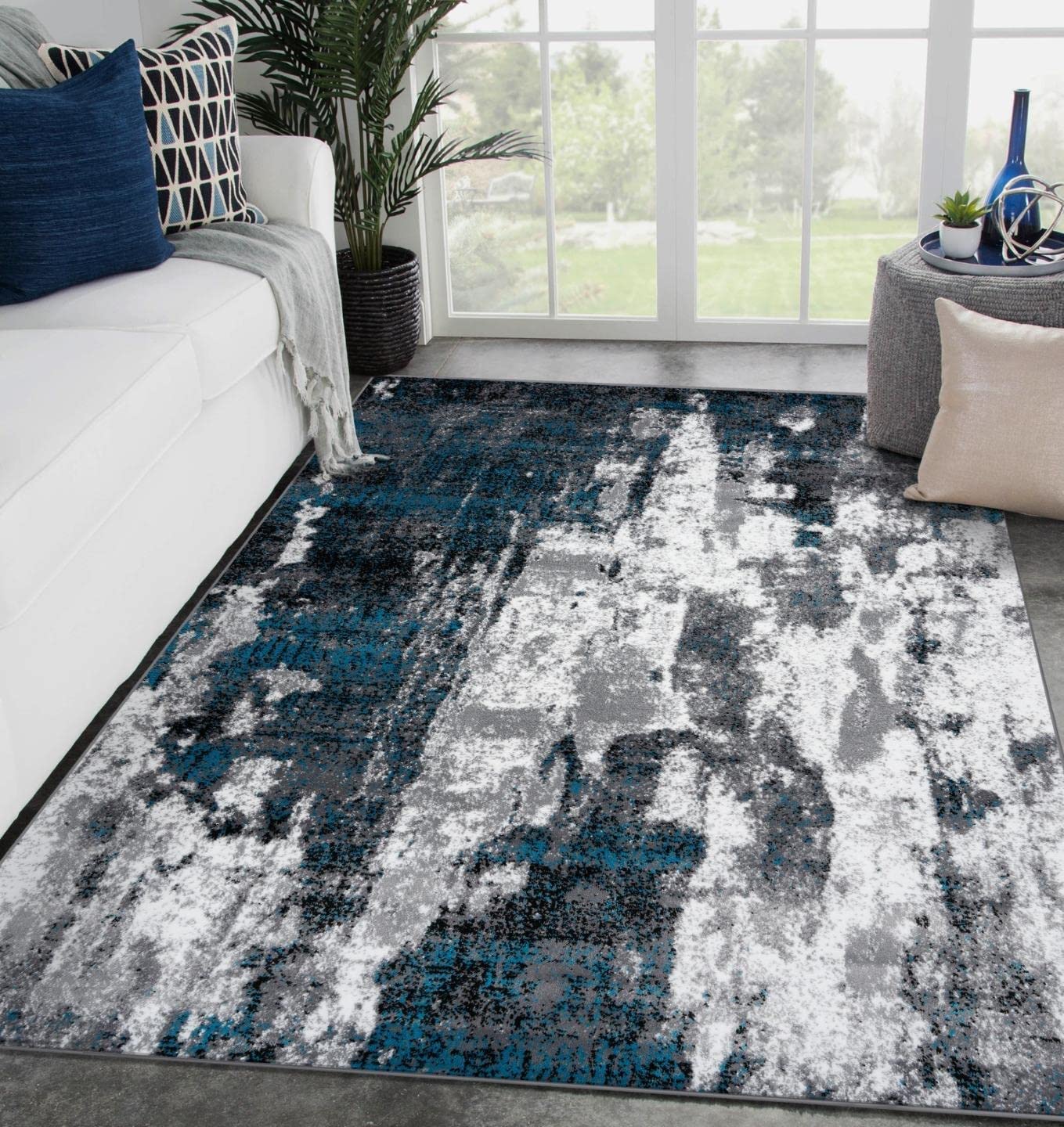 Modern Area Rugs with Abstract Patterns 7681 \u2013 Medium Pile Area Rug Dark Blue Light Blue / 4 X 5